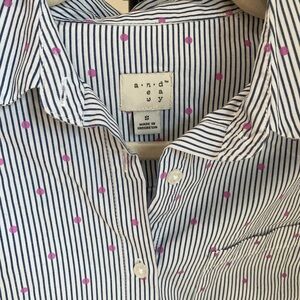 100% cotton Striped Blue and Pink Dots Button Down Top
